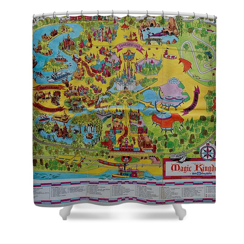 1971 Shower Curtain featuring the photograph 1971 Original Map Of The Magic Kingdom by Rob Hans