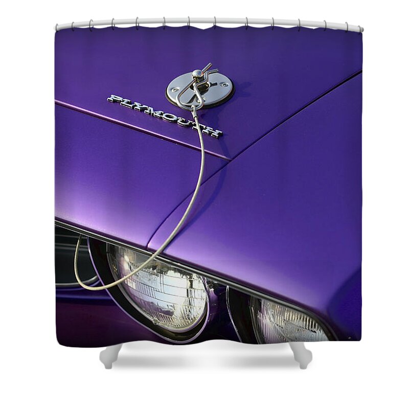 1971 Shower Curtain featuring the photograph 1971 Plum Crazy Purple Plymouth 'Cuda 440 by Gordon Dean II