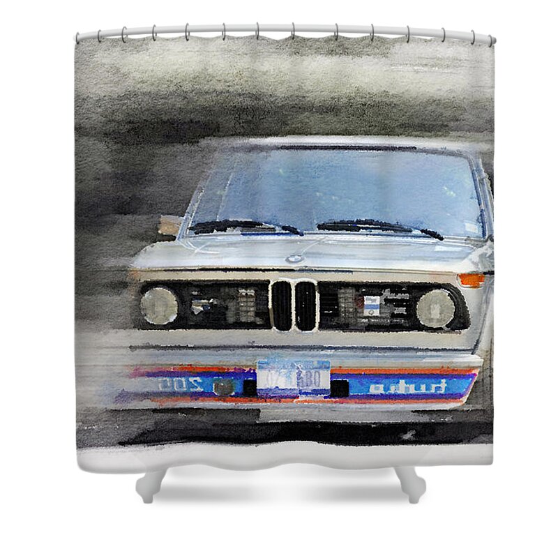 Bmw 2002 Shower Curtain featuring the painting 1974 BMW 2002 Turbo Watercolor by Naxart Studio
