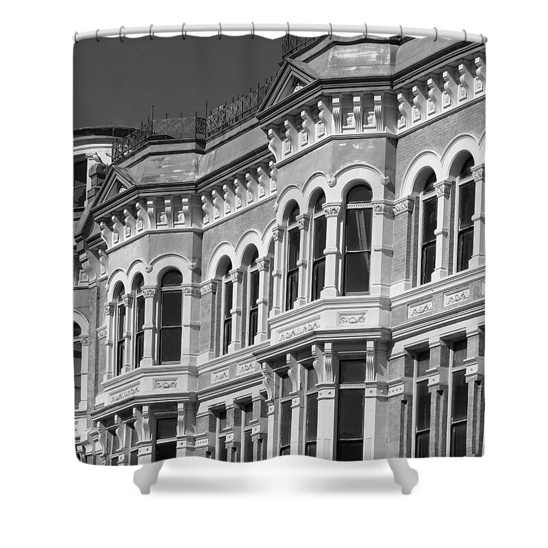 N.d. Hill Building Shower Curtain featuring the photograph 19th Century Architecture BW by Connie Fox