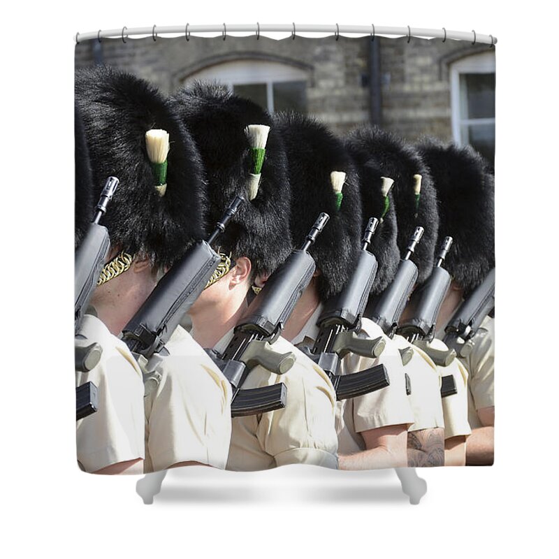 Practice Drill Shower Curtain featuring the photograph 1st Battalion Welsh Guards On The Drill by Andrew Chittock