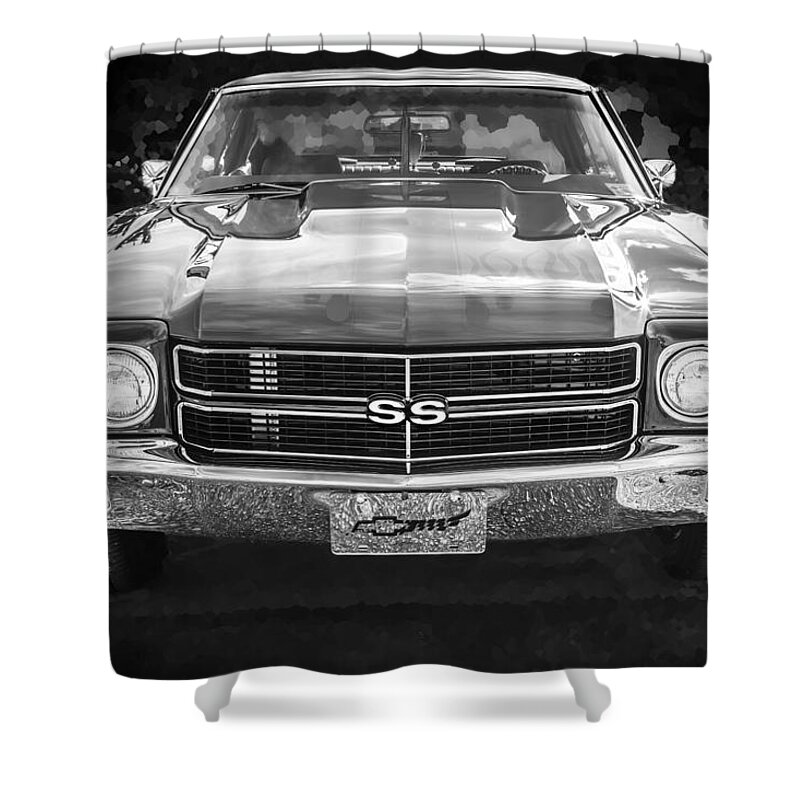 1970 Chevelle Shower Curtain featuring the photograph 1970 Chevy Chevelle 454 SS BW  #2 by Rich Franco