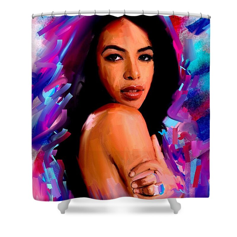 Aaliyah Shower Curtain featuring the painting Aaliyah #2 by Bogdan Floridana Oana