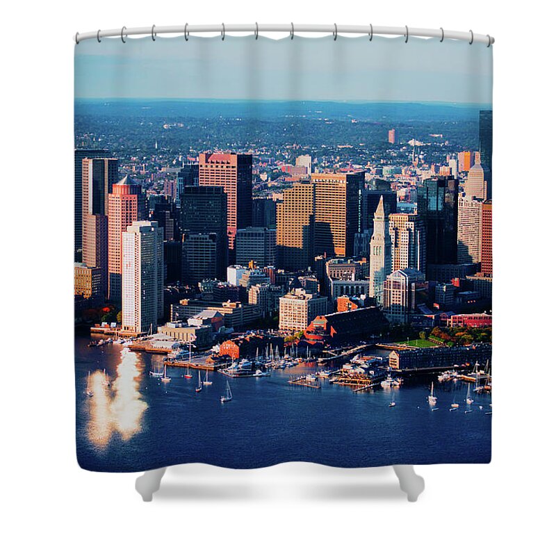 Photography Shower Curtain featuring the photograph Aerial Morning View Of Boston Skyline #2 by Panoramic Images
