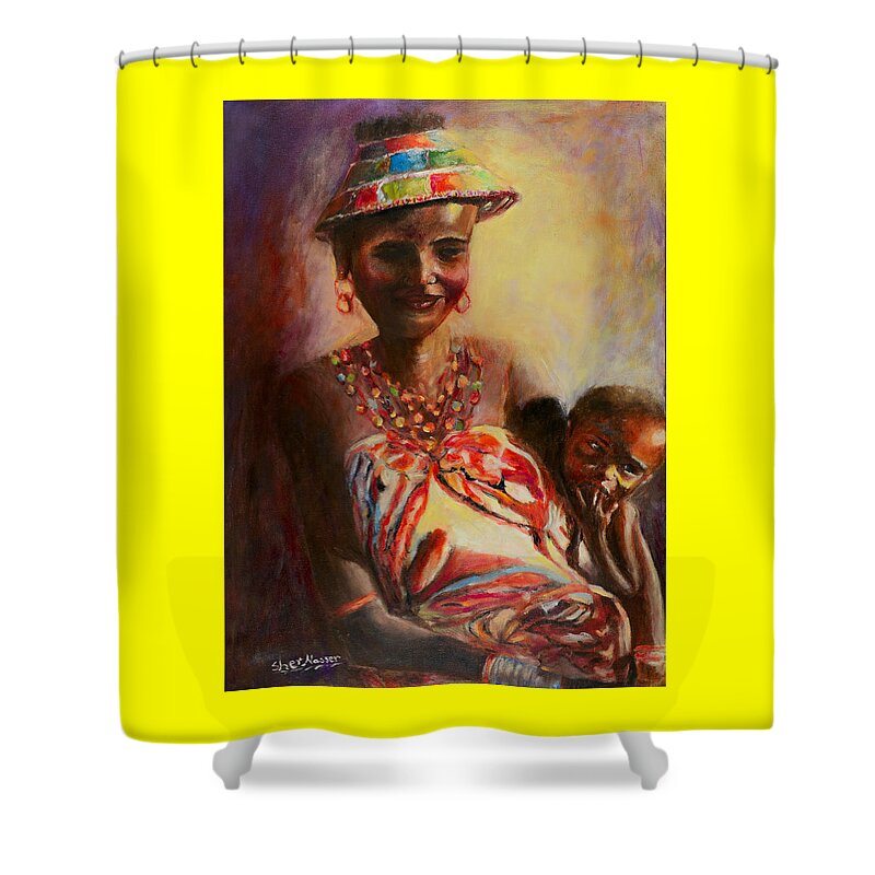 African Mother Shower Curtain featuring the painting African Mother and Child by Sher Nasser