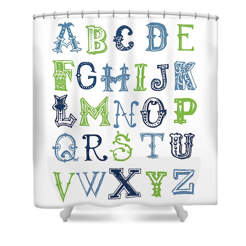 Inspirational Shower Curtain featuring the digital art Alphabet Poster #3 by Jaime Friedman