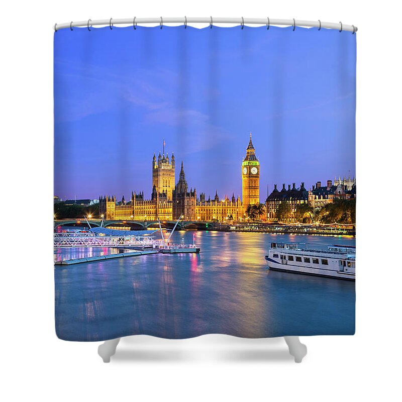 Clock Tower Shower Curtain featuring the photograph Big Ben And Britains Houses Of #2 by Sylvain Sonnet