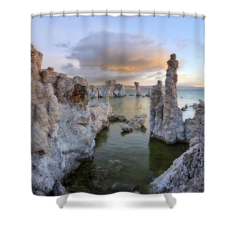 Water's Edge Shower Curtain featuring the photograph Big Cloud Above Tufas On Mono Lake #2 by Rezus