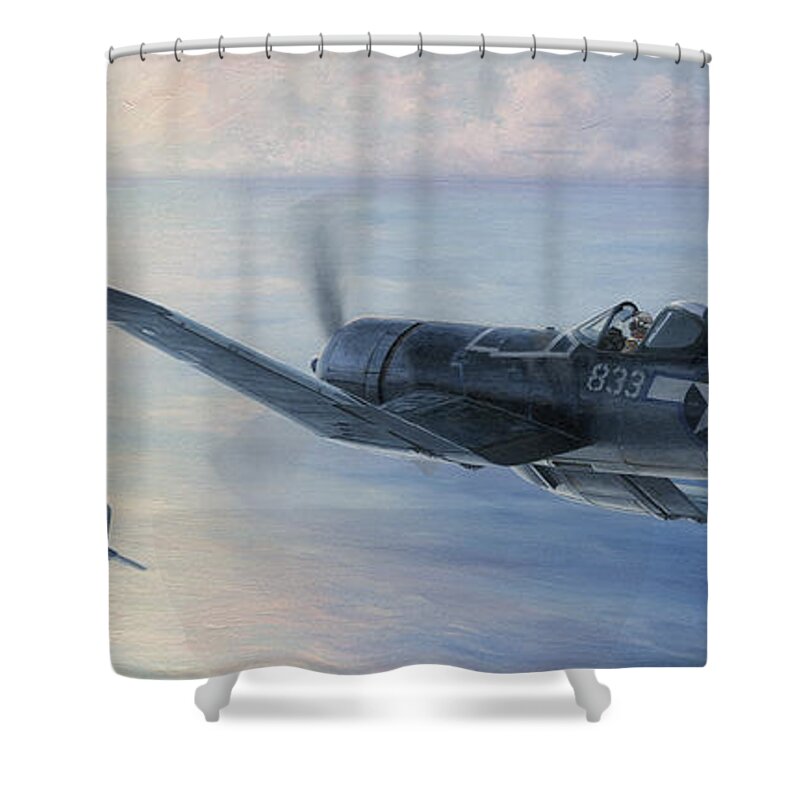 F4u Shower Curtain featuring the painting Black Sheep Patrol by Wade Meyers