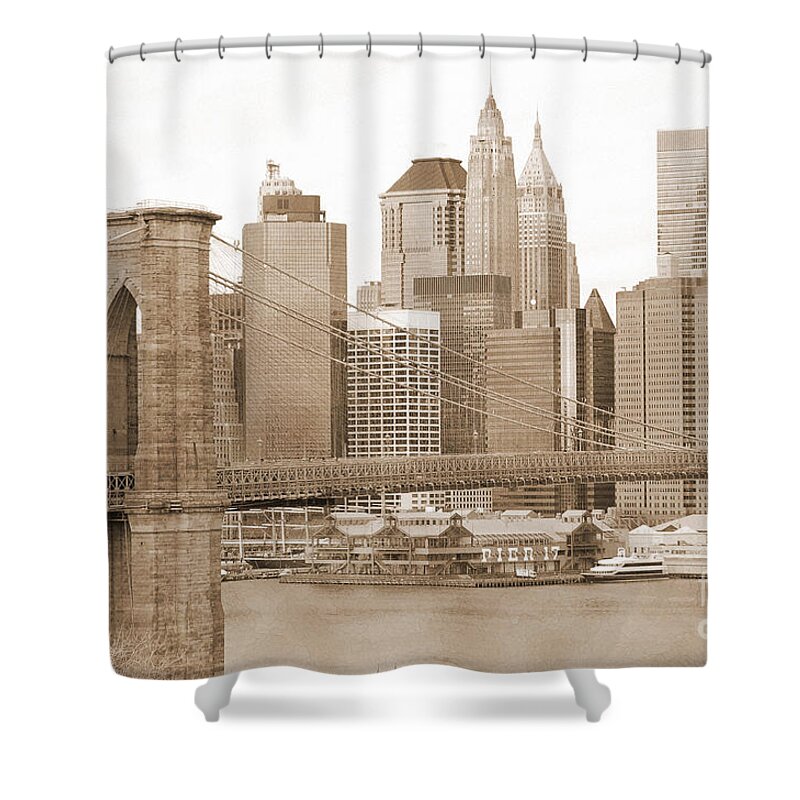 Bw Shower Curtain featuring the photograph Brooklyn Bridge and Manhattan vintage #3 by RicardMN Photography