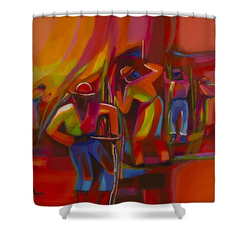 Abstract Shower Curtain featuring the painting Cane Harvest by Cynthia McLean
