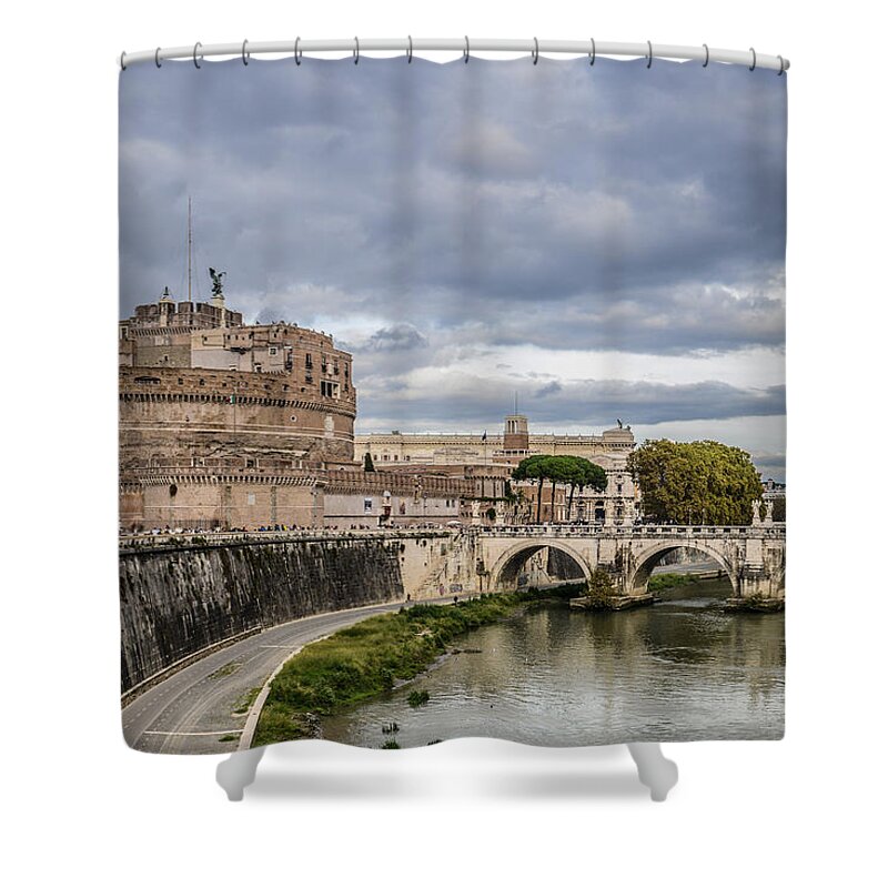 Ancient Shower Curtain featuring the photograph Castle St Angelo in Rome Italy #2 by Brandon Bourdages