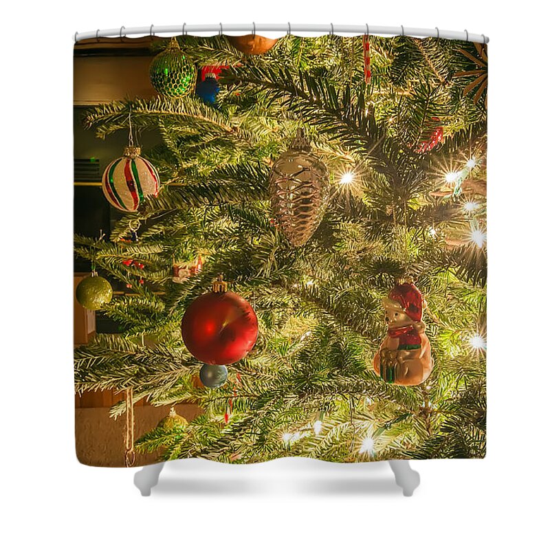 Artificial Shower Curtain featuring the photograph Christmas Tree Ornaments #2 by Alex Grichenko