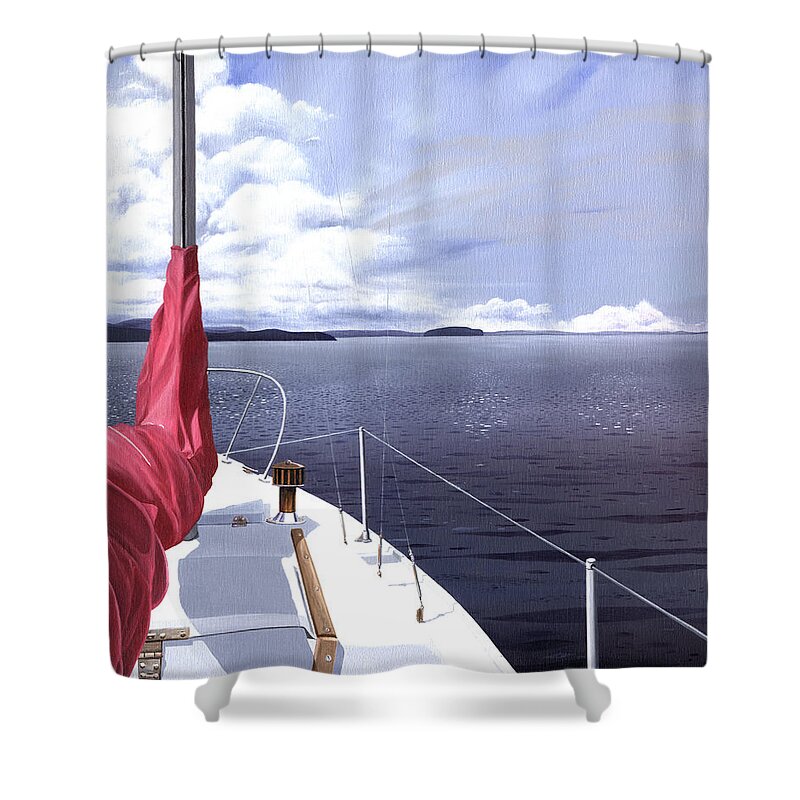 Sailing Shower Curtain featuring the painting Cruising North by Gary Giacomelli