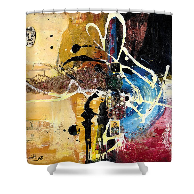 Everett Spruill Shower Curtain featuring the painting Cultural Abstractions - Martin Luther King jr by Everett Spruill