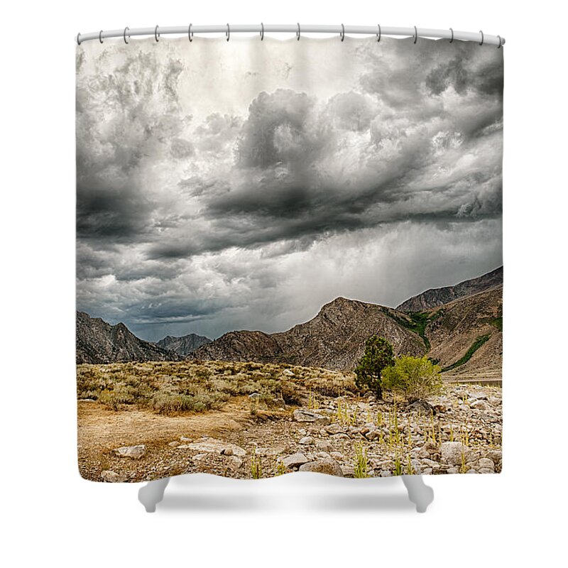 Clouds Shower Curtain featuring the photograph Dark Skies at Grant Lake #2 by Cat Connor