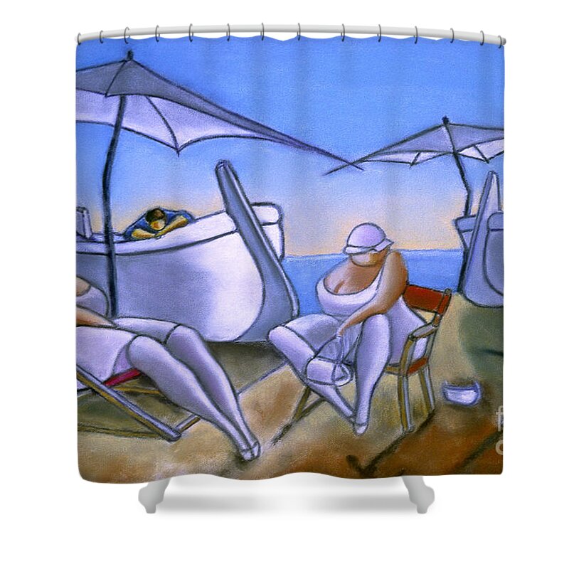 Mediterranean Beach Shower Curtain featuring the painting Day At The Beach #2 by William Cain