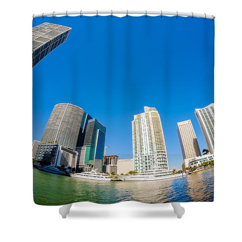 Architecture Shower Curtain featuring the photograph Downtown Miami Fisheye by Raul Rodriguez