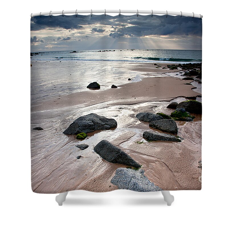 Sun Shower Curtain featuring the photograph Evening at the Sea by Nailia Schwarz