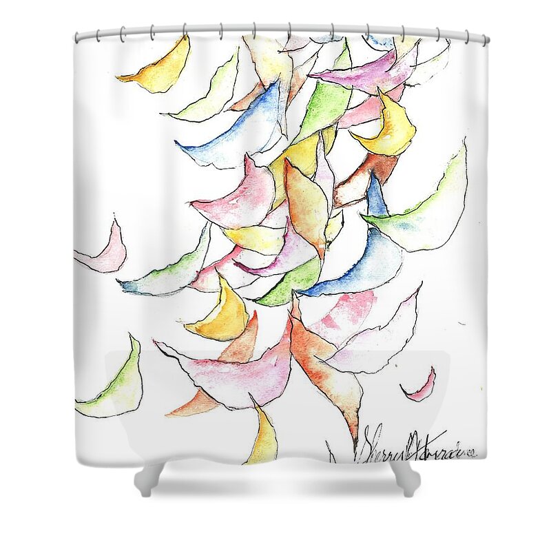Orchards Shower Curtain featuring the painting Falling Into Place #2 by Sherry Harradence