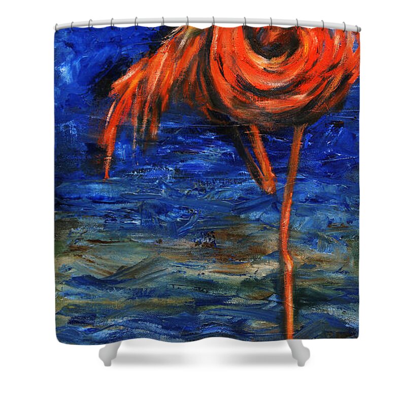 Flamingos Shower Curtain featuring the painting Flamingo by Xueling Zou