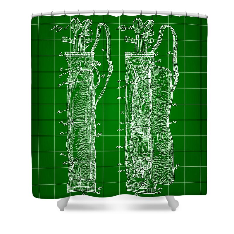 Patent Shower Curtain featuring the digital art Golf Bag Patent 1905 - Green by Stephen Younts