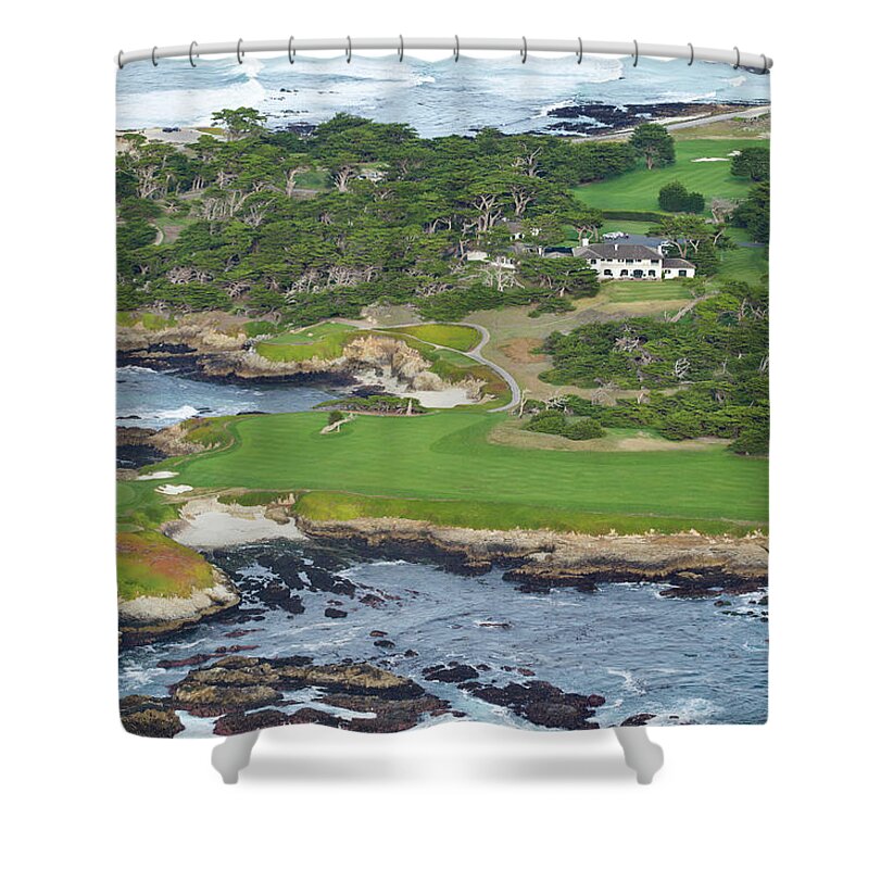 Photography Shower Curtain featuring the photograph Golf Course On An Island, Pebble Beach #2 by Panoramic Images