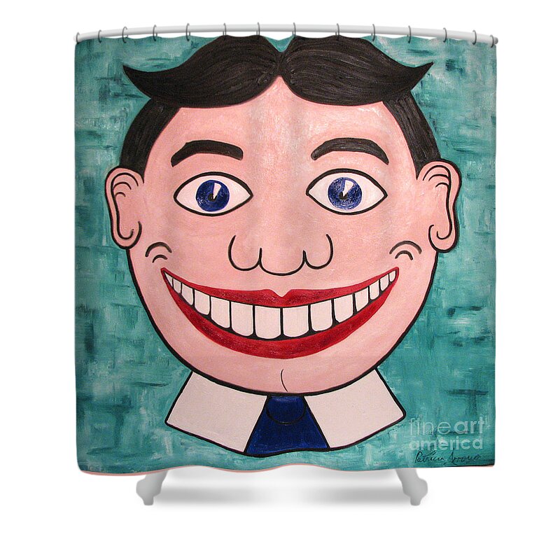 Tillie Shower Curtain featuring the painting Happy Tillie by Patricia Arroyo