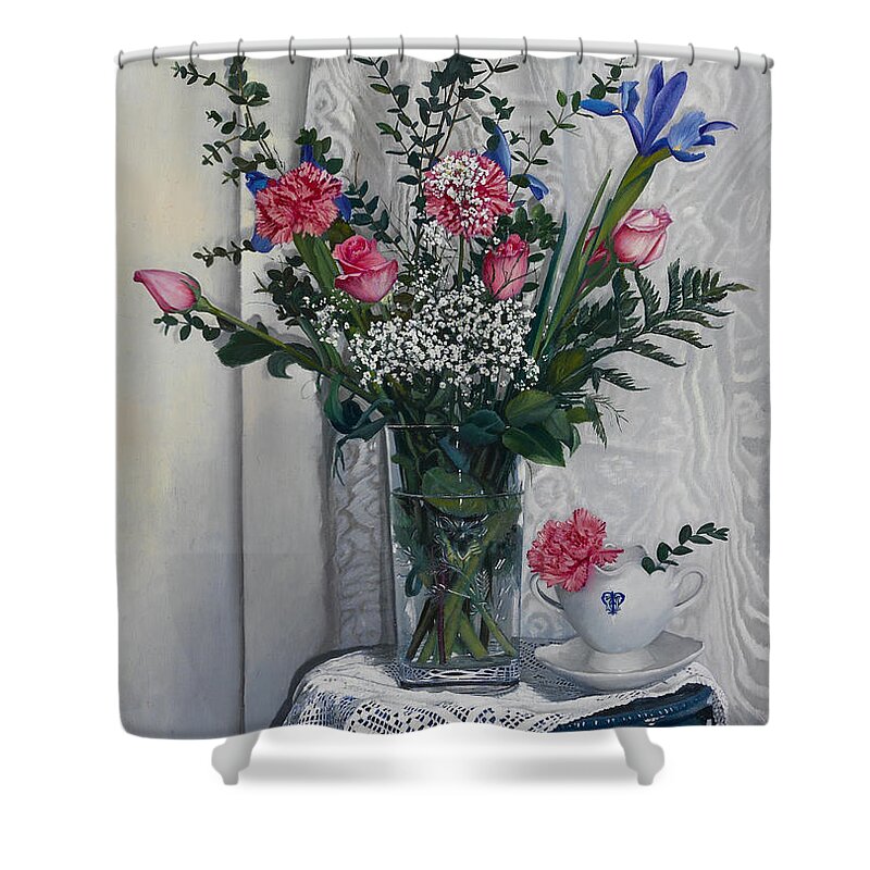 Still Life Shower Curtain featuring the painting I fiori di Maria Laura by Danka Weitzen
