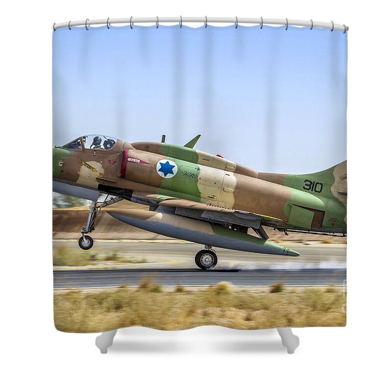 Israel Shower Curtain featuring the photograph IAF A-4 Skyhawk #2 by Nir Ben-Yosef
