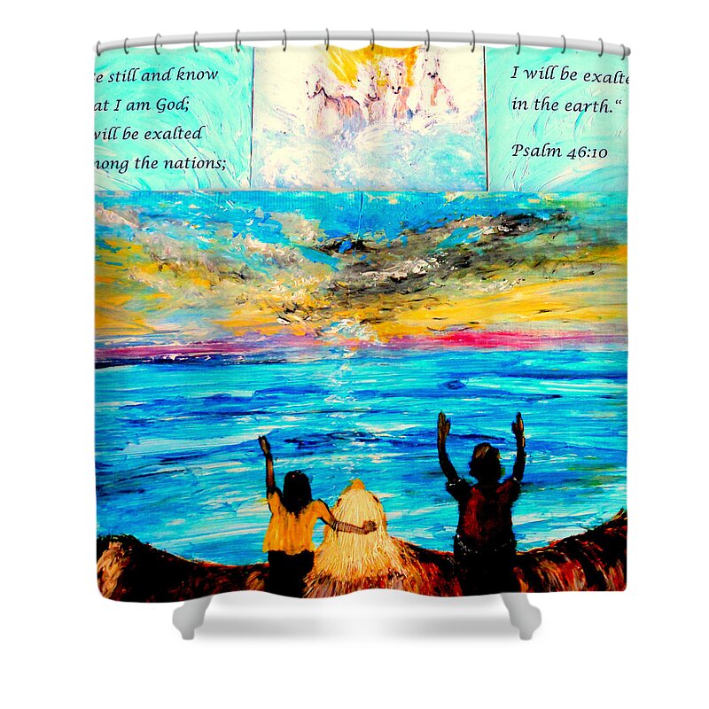 He Says Shower Curtain featuring the painting Jesus Loves you #2 by Amanda Dinan