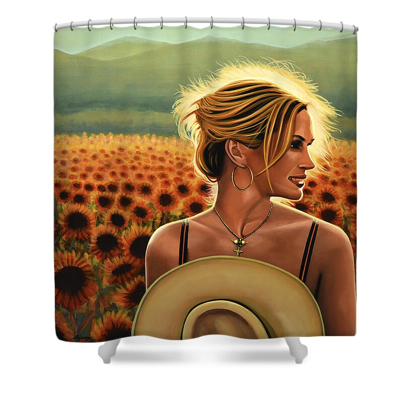 Julia Roberts Shower Curtain featuring the painting Julia Roberts by Paul Meijering