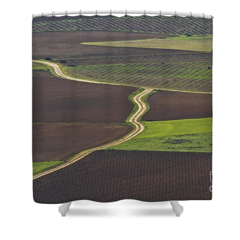 Landscape Shower Curtain featuring the photograph La Mancha Landscape - Spain Series-seis by Heiko Koehrer-Wagner