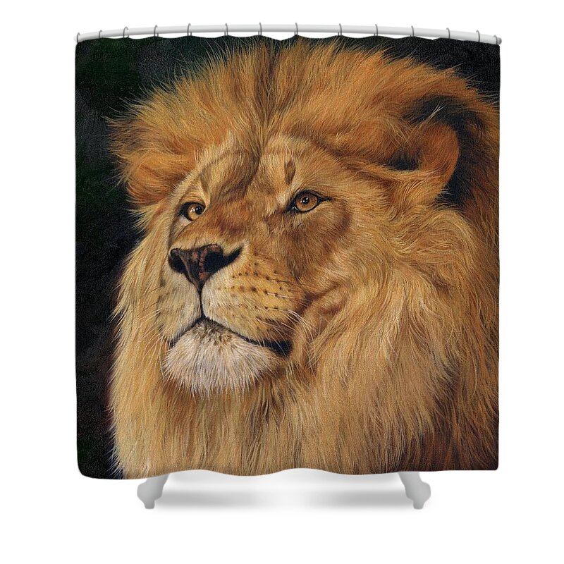 Lion Shower Curtain featuring the painting Lion #11 by David Stribbling