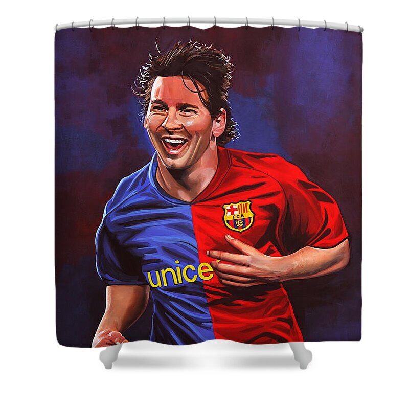 Lionel Messi Shower Curtain featuring the painting Lionel Messi #2 by Paul Meijering