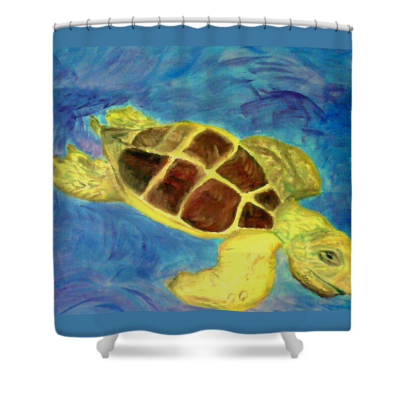 Loggerhead Turtle Shower Curtain featuring the painting Loggerhead Freed by Suzanne Berthier