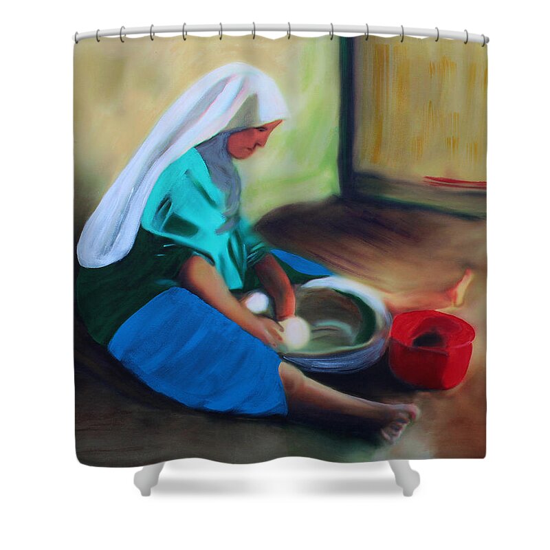 Woman Shower Curtain featuring the painting Making Bread by Deborah Boyd