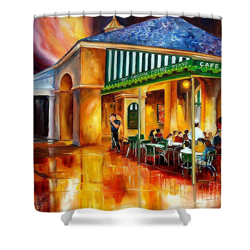 New Orleans Shower Curtain featuring the painting Midnight at the Cafe Du Monde by Diane Millsap