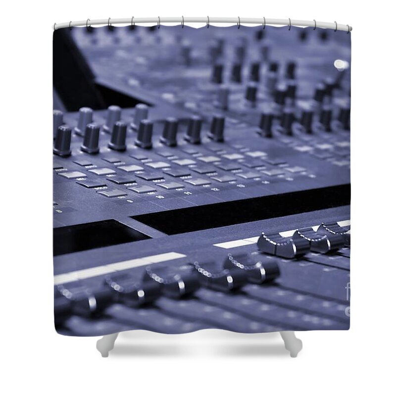 Analog Shower Curtain featuring the photograph Mixing Console #2 by Henrik Lehnerer