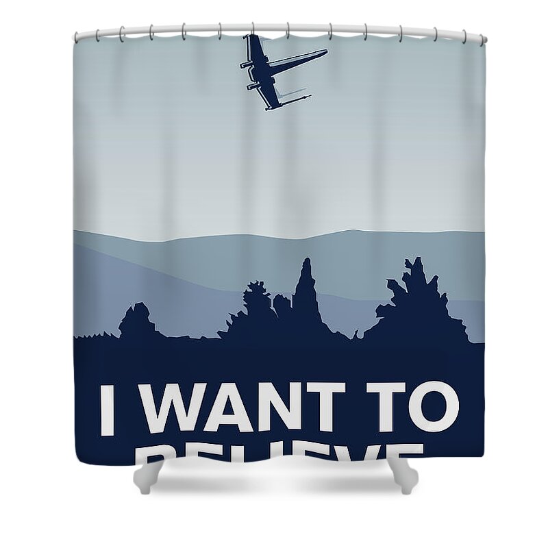 Classic Shower Curtain featuring the digital art My I want to believe minimal poster-xwing #2 by Chungkong Art