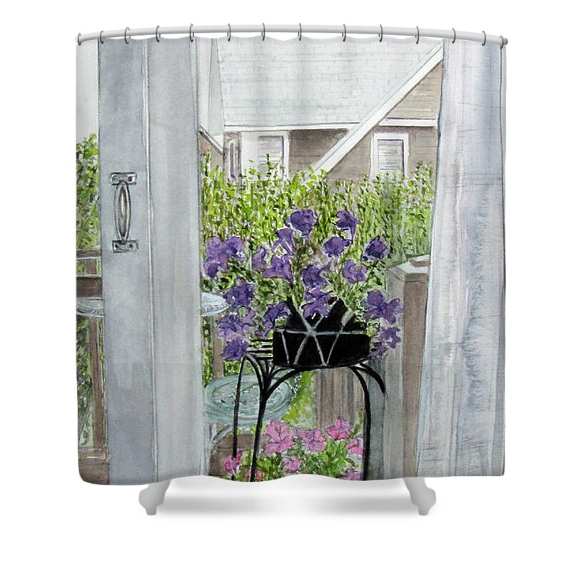 Nantucket Shower Curtain featuring the painting Nantucket Room View #2 by Carol Flagg