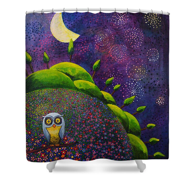 Night Owl Shower Curtain featuring the painting Night Owl by Mindy Huntress