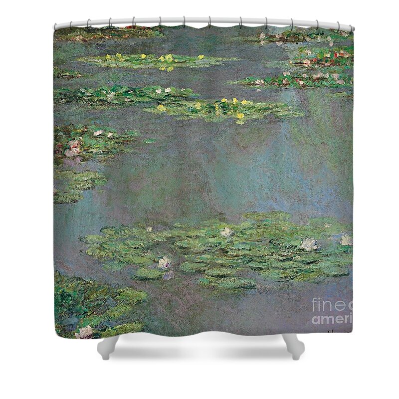 Lily Pond; Impressionist; Giverny; Blue; Flowers; Green; Lily Pad; Lily Pads; Pond; Pink; Water Lillies Shower Curtain featuring the painting Nympheas by Claude Monet