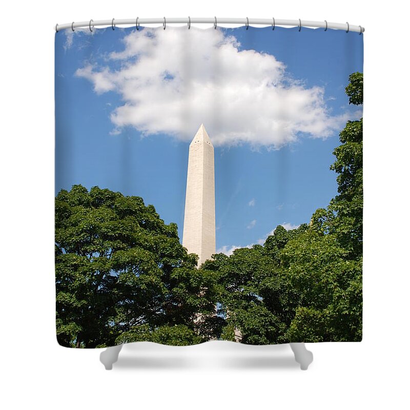 Washington Shower Curtain featuring the photograph Obelisk Rises Into the Clouds by Kenny Glover