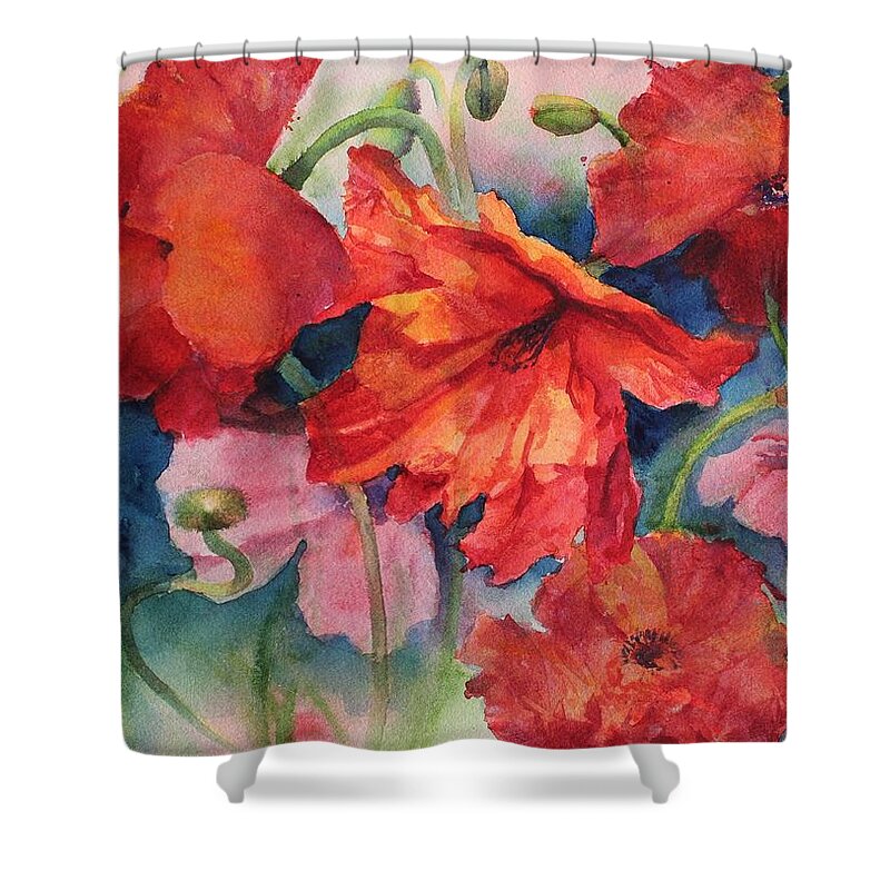 Flowers Shower Curtain featuring the painting Oriental Poppies by Ruth Kamenev