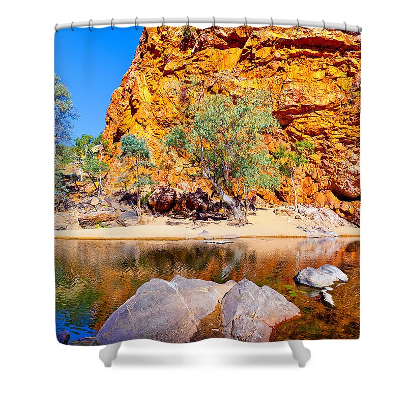 Ormiston Gorge Outback Landscape Central Australia Water Hole Northern Territory Australian West Mcdonnell Ranges Shower Curtain featuring the photograph Ormiston Gorge #2 by Bill Robinson
