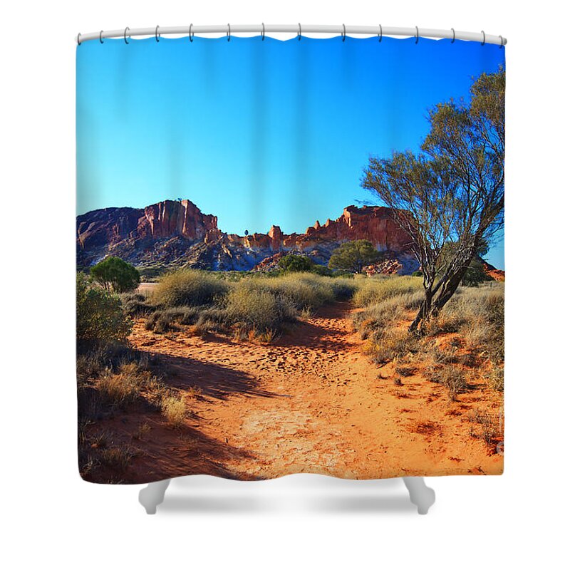 Rainbow Valley Sunrise Outback Landscape Central Australia Water Hole Northern Territory Australian Clay Pan Shower Curtain featuring the photograph Rainbow Valley #2 by Bill Robinson