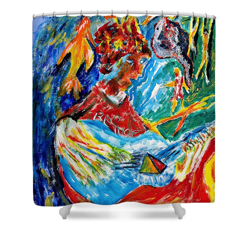 Impressionistic Acrylic Canvas Painting Shower Curtain featuring the painting Refuge by Walt Brodis