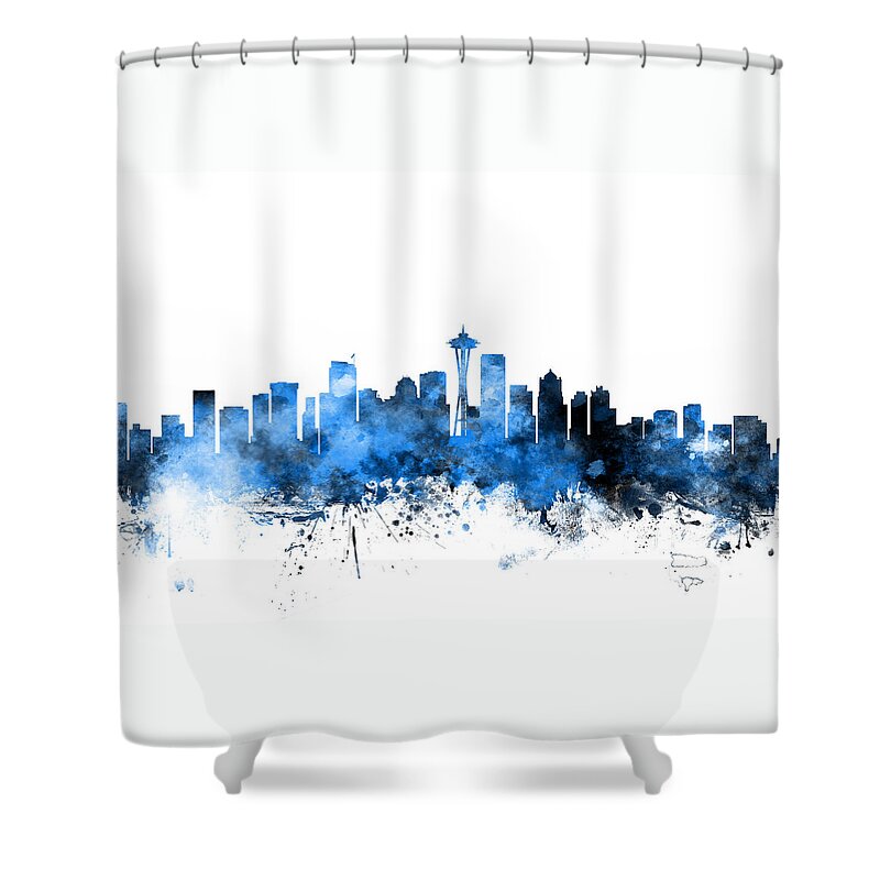 United States Shower Curtain featuring the digital art Seattle Washington Skyline by Michael Tompsett