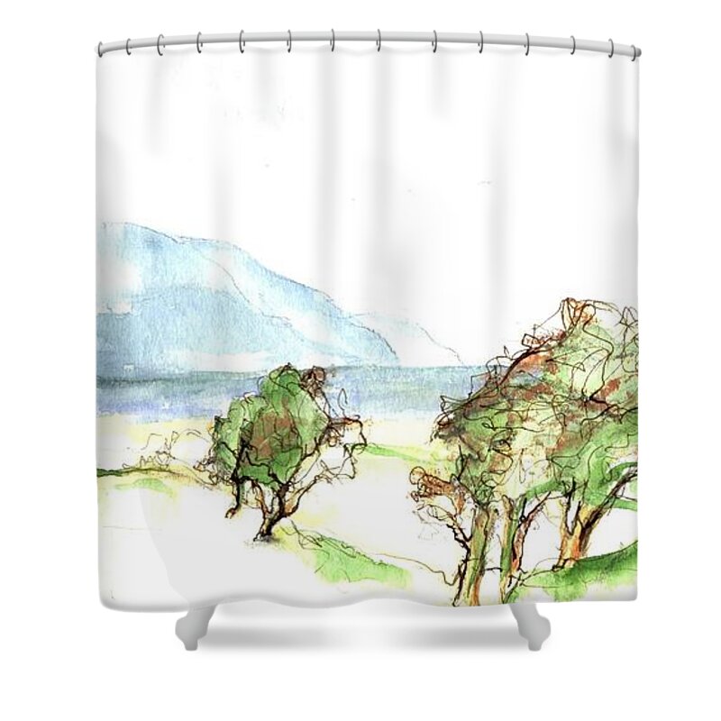 Seaview Shower Curtain featuring the painting Seaview #2 by Karina Plachetka